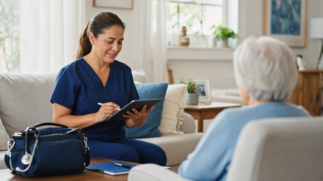 Home health agency billing coordinator reviewing a 30-day period claim and plan of care checklist