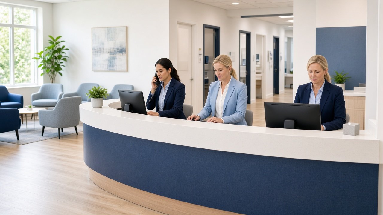 Multi-specialty group billing manager comparing claim queues for several departments on one dashboard